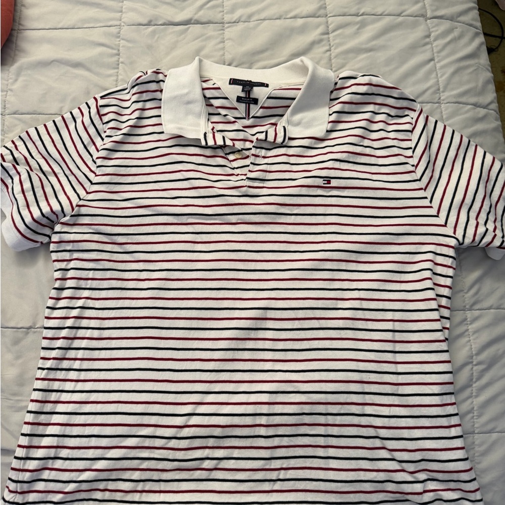Tommy Hilfiger Men's Polo Shirt - White with Red Stripes